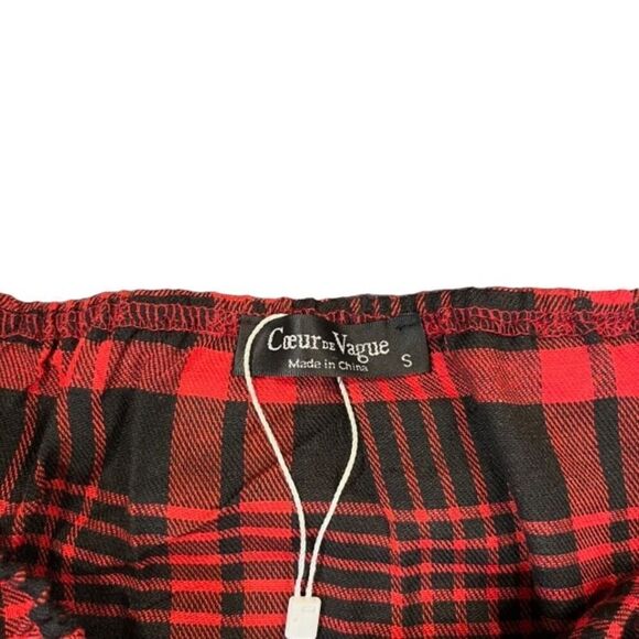 NWOT Coeur De Vague Plaid Off the Shoulder Top Red and Black Size Small - Picture 5 of 8